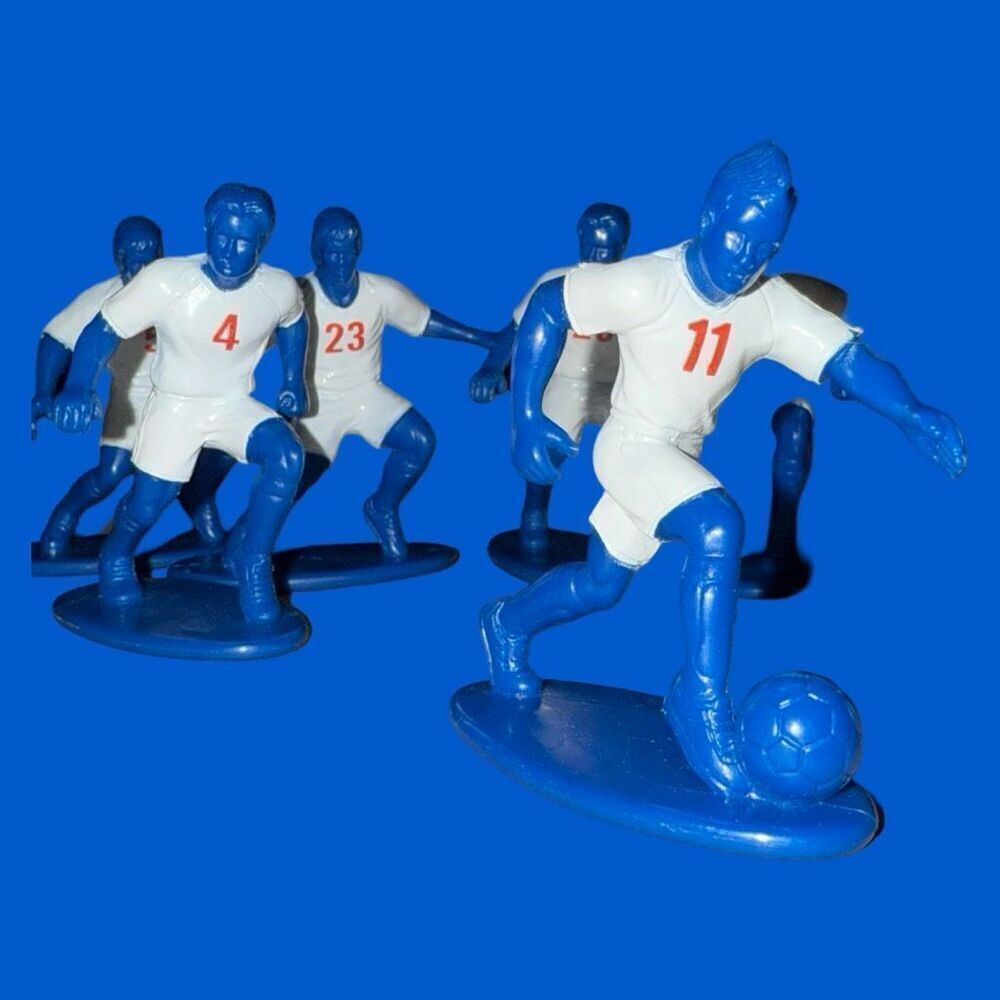 2003 Kaskey Kids Soccer Figures White Blue Players Cake Toppers B21